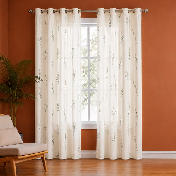 Leafscape Yellow & Green - Printed Eyelet Duck Curtain