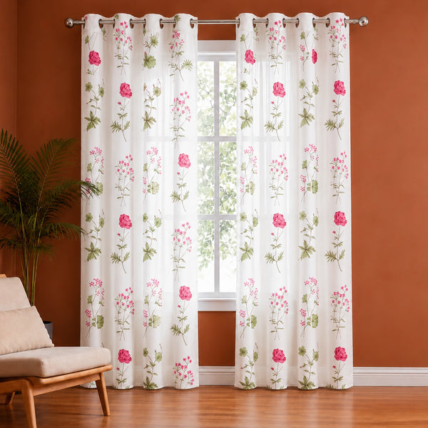 Pink Floral Printed Eyelet Duck Curtain
