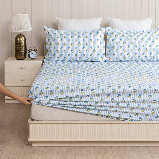 Soft Serenade - Floral Fitted Sheet (Blue)Soft Serenade - Floral Fitted Sheet (Blue)