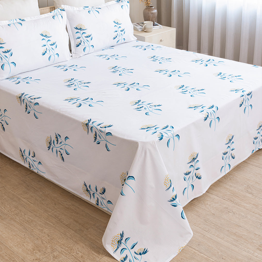 Wild Grace Flower - Floral Bedsheet (Turquoise & Blue)