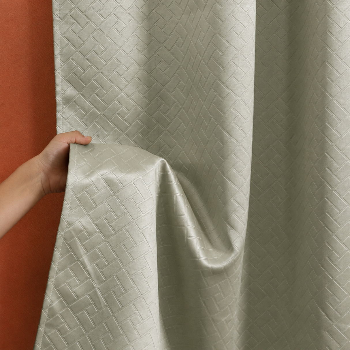Off White Embossed Blackout Curtain (Brick Lace - Rod Pocket)