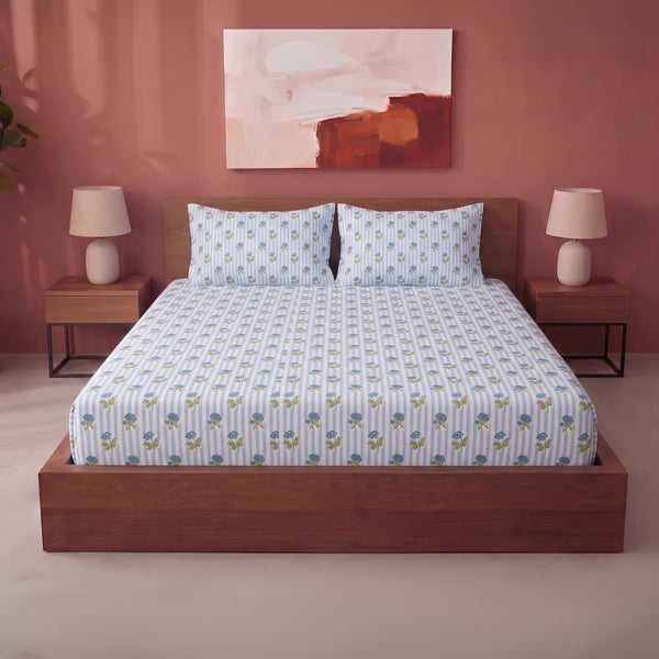 Soft Serenade - Floral Fitted Sheet (Blue)