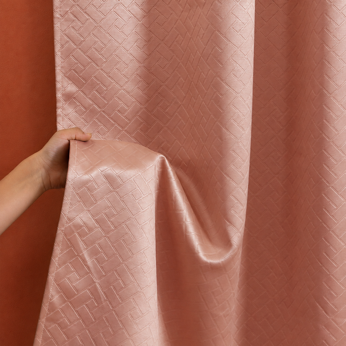Peach Embossed Blackout Curtain (Brick Lace - Rod Pocket)