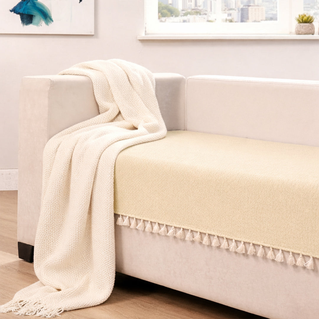 Chenille Solid Beige Sofa Cover