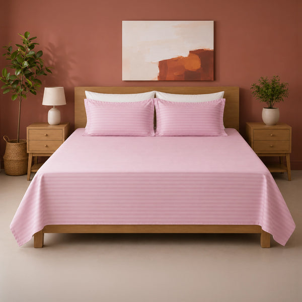 Breton Nap - Satin Stripes Bedsheet (Baby Pink)