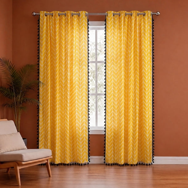 Imprimer Handpicked Aztec - Printed Semi Blackout Eyelet Curtain (Yellow)