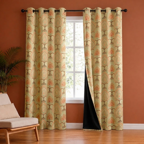 Imprimer Floral - Digital Printed Blackout Curtain (Green & Pink)