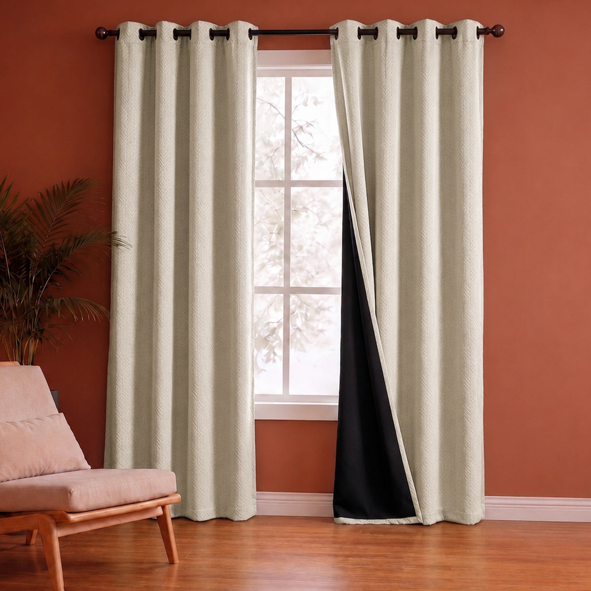 Fort Essential Embossed - Eyelet Black Backing Blackout Curtain (Off White)