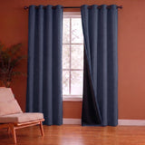 Fort Essential Embossed - Eyelet Black Backing Blackout Curtain (Navy Blue)