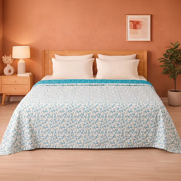 Imprimer Fresco - Floral Printed Dohar (Turquoise & White)