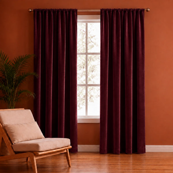 Fort Royal - Rod Pocket Velvet Curtain (Maroon)