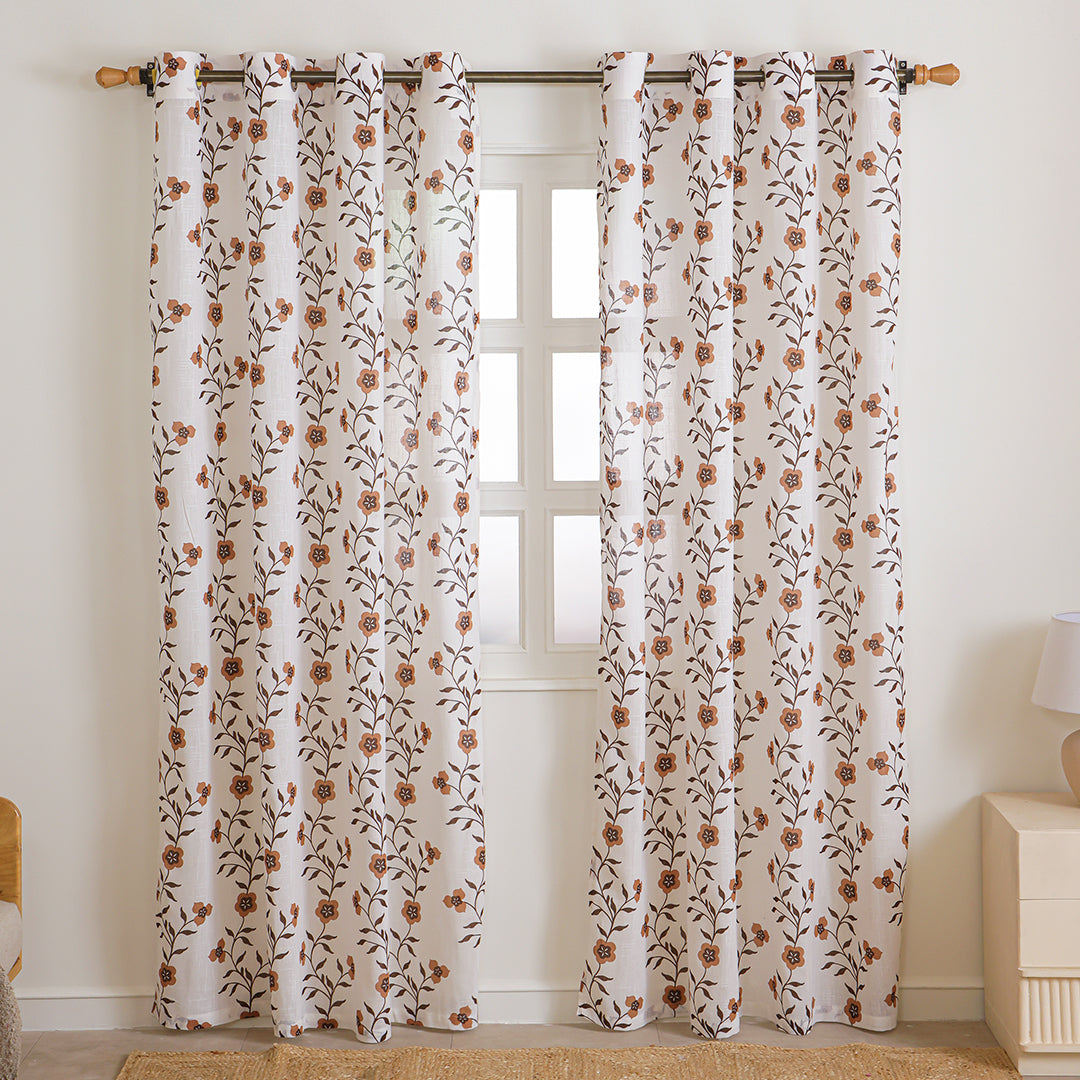 White Floral Velora Wines Eyelet Duck Curtain