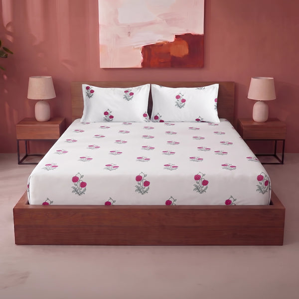 Imprimer Vignette - Floral Printed Fitted Bedsheet (Red)