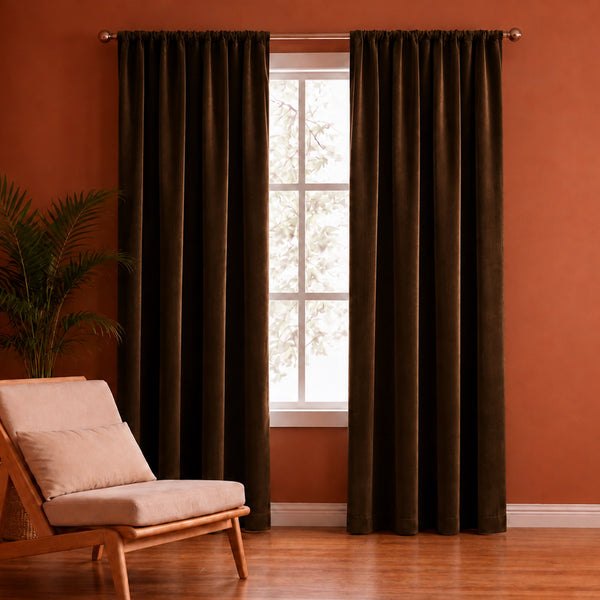 Fort Royal - Rod Pocket Velvet Curtain (Brown)