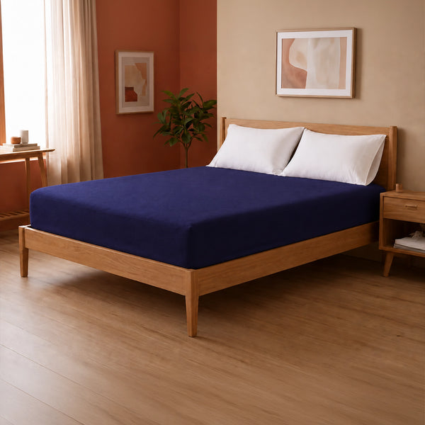 Fort - Terry Solid Mattress Protector (Navy Blue)