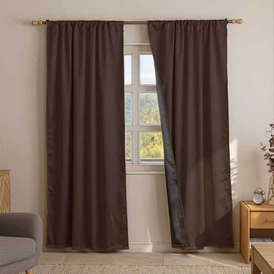 Fort Essential Embossed - Rod Pocket Black Backing Blackout Curtain (Brown)Fort Essential Embossed - Rod Pocket Black Backing Blackout Curtain (Brown)