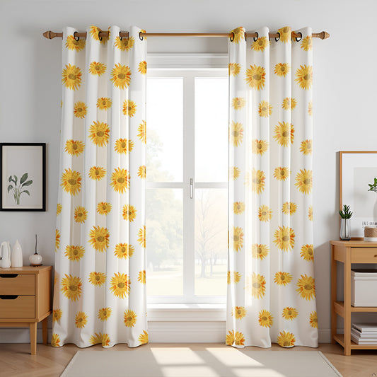 Yellow Sunflower Printed Eyelet Duck CurtainYellow Sunflower Printed Eyelet Duck Curtain