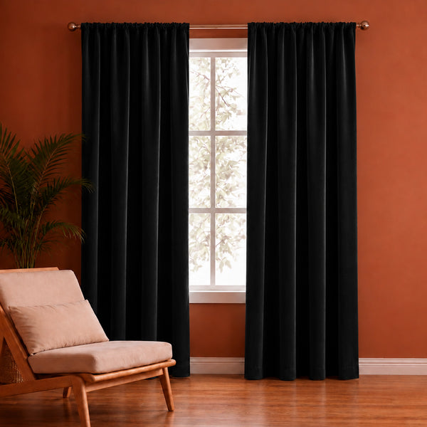 Fort Royal - Rod Pocket Velvet Curtain (Black)