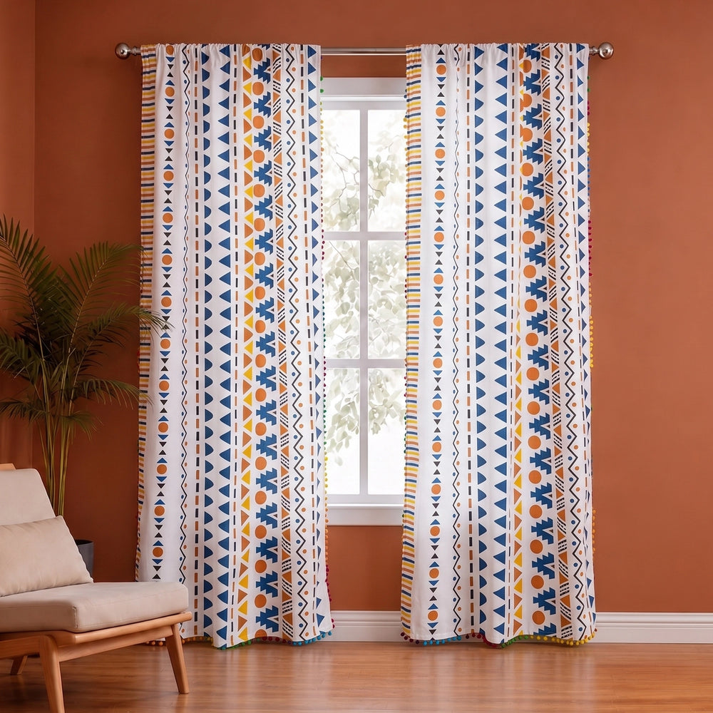 Imprimer Handpicked Santo - Rod Pocket Printed Semi Blackout Curtain (Multicolor)