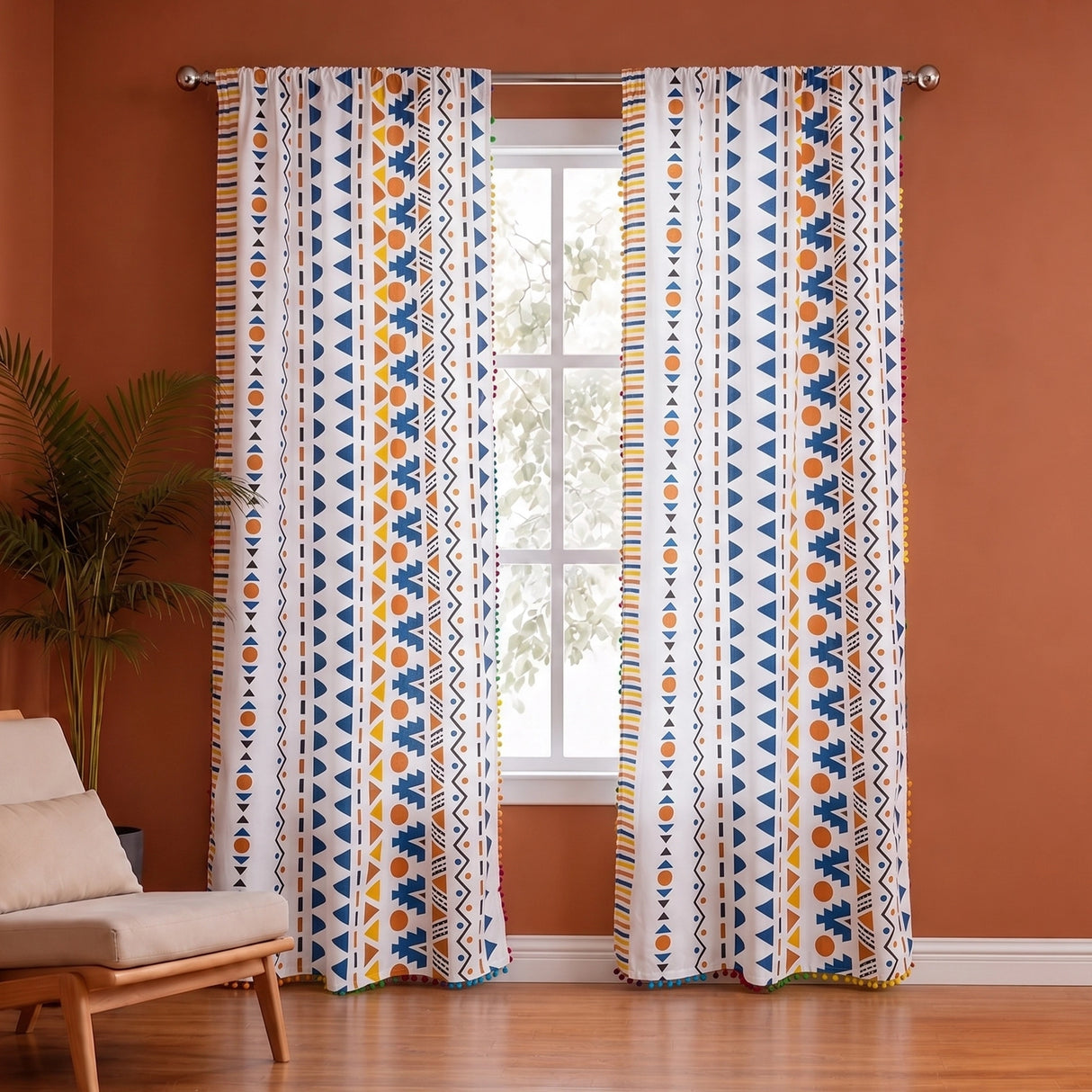 Imprimer Handpicked Santo - Rod Pocket Printed Semi Blackout Curtain (Multicolor)