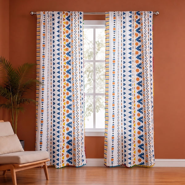 Imprimer Handpicked Santo - Rod Pocket Printed Semi Blackout Curtain (Multicolor)