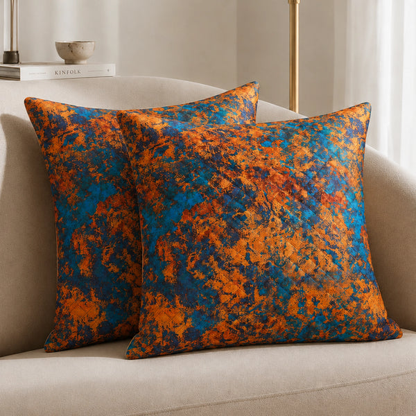 Abstract Pattern Quilted Cushion Cover (Turquoise & Mustard)