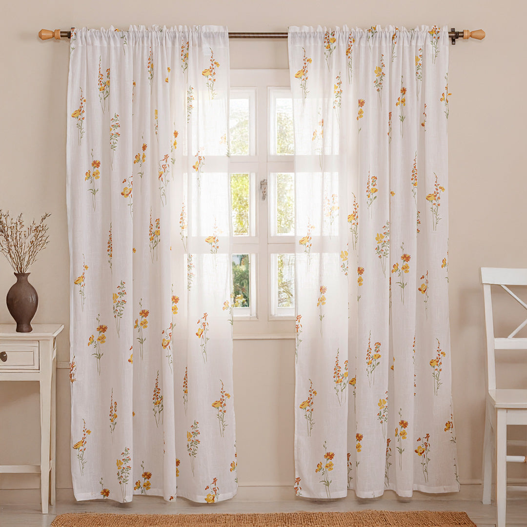 Opulent Bloom Printed Rod Pocket Sheer Curtain