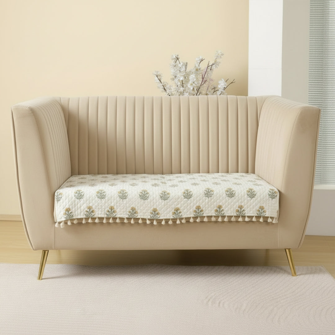 Meadow Bloom - Printed Sofa Cover (White)