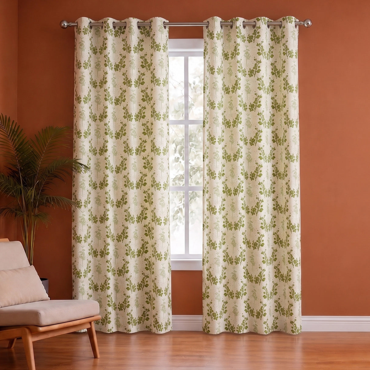 White Floral Botanic Hush Eyelet Printed duck Curtain