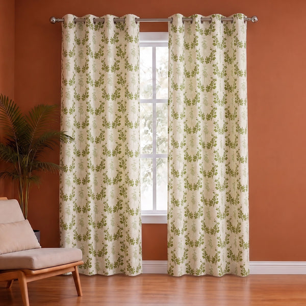 White Floral Botanic Hush Eyelet Printed duck Curtain
