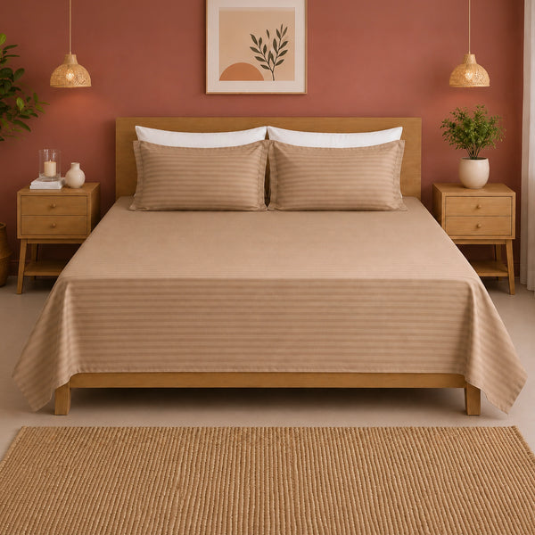 Breton Nap - Satin Stripe Bedsheet (Taupe)