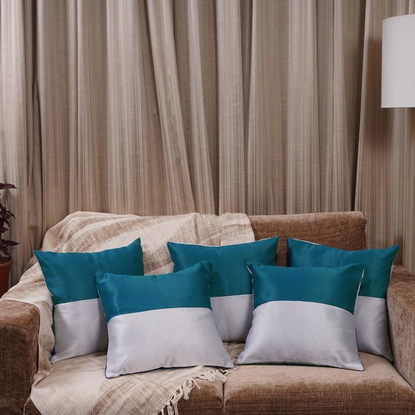 Double Color Pattern Cushion Cover (Blue & White)
