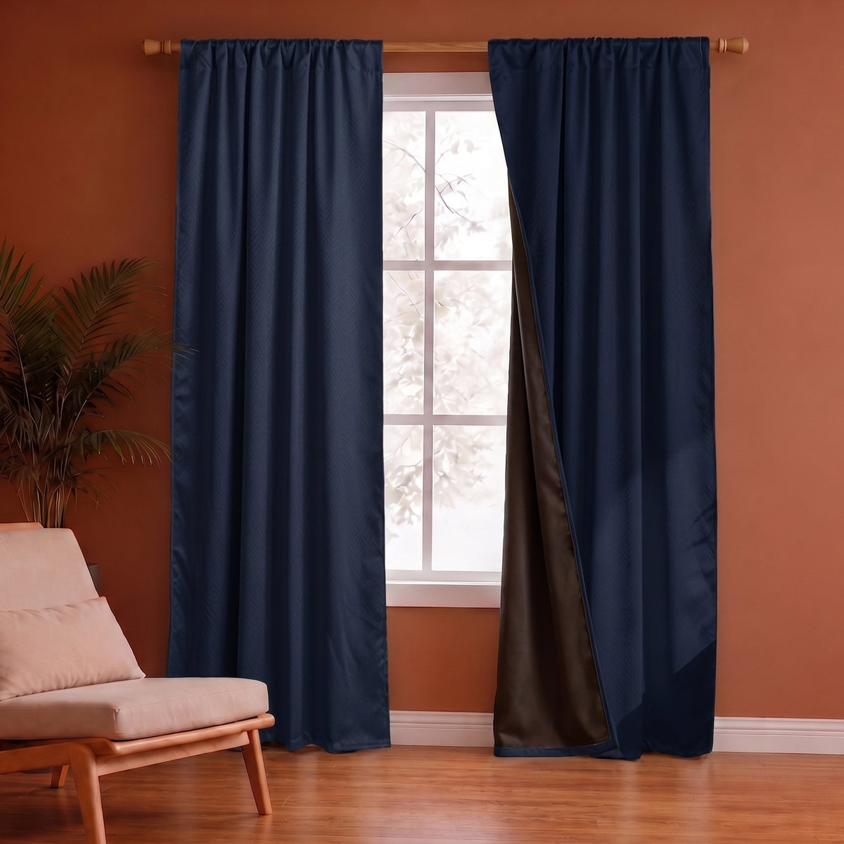 Fort Essential Embossed - Rod Pocket Black Backing Blackout Curtain (Navy Blue)