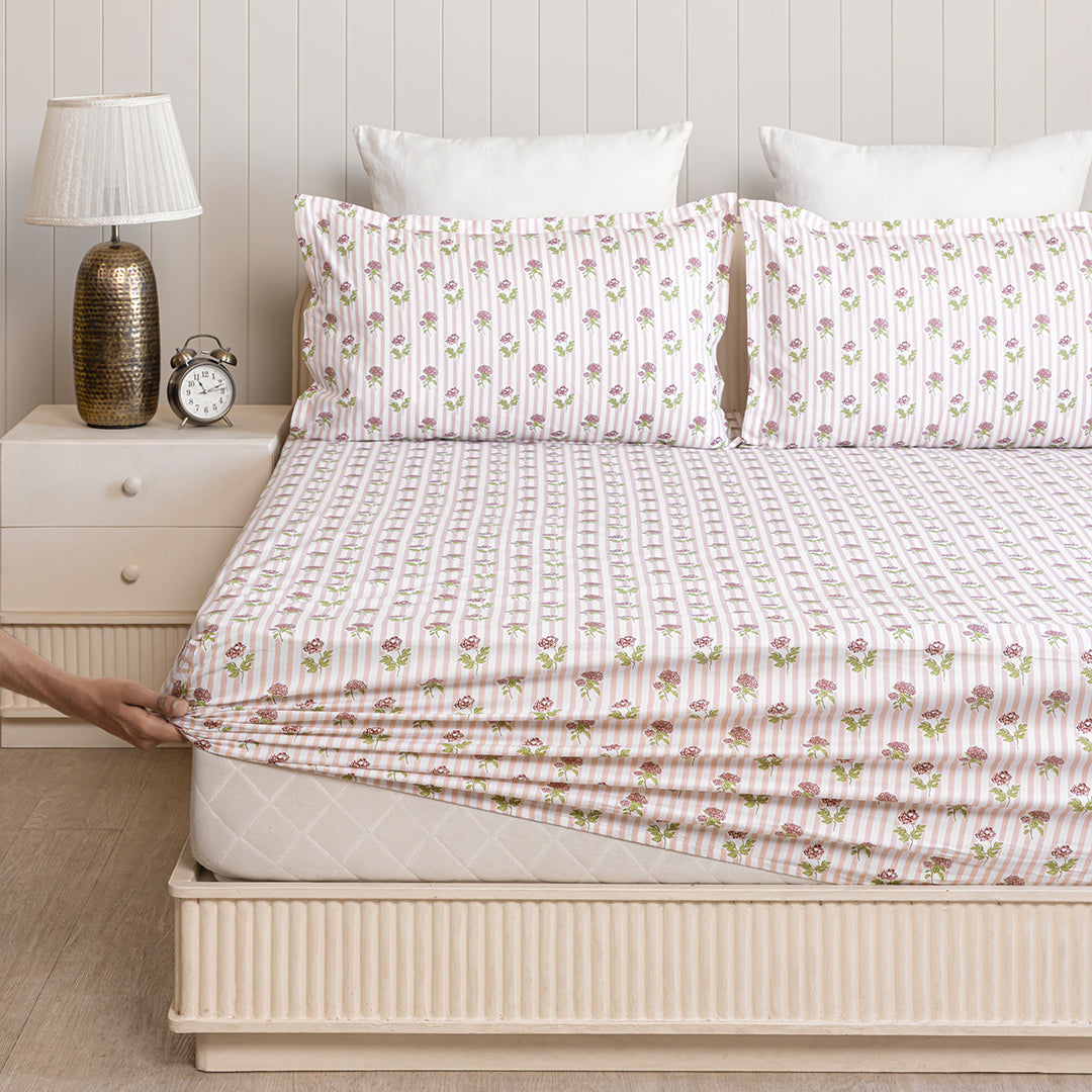 Soft Serenade - Floral Fitted Sheet (Peach)