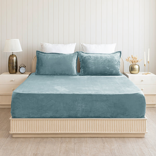 Homemonde Lightweight - Fleece Fitted Bedsheet (Frost Blue)