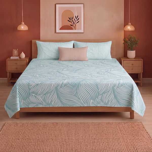 Mint Green Feather - Bedsheet (Green & White)