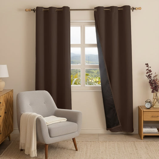Fort Essential Embossed - Eyelet Black Backing Blackout Curtain (Brown)Fort Essential Embossed - Eyelet Black Backing Blackout Curtain (Brown)