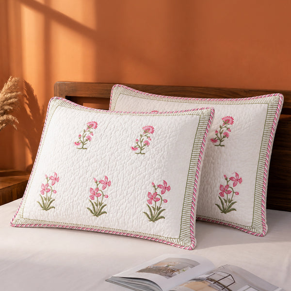 Floral Pink Quilted Pillow Covers