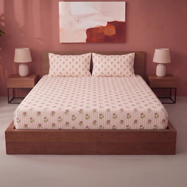 Soft Serenade - Floral Fitted Sheet (Peach)