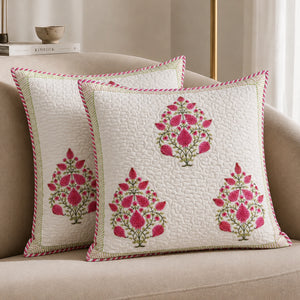 Ombre Berry - Hand Block Print Quilted Cushion Cover (Pink)
