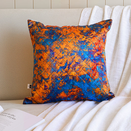 Abstract Pattern Quilted Cushion Cover (Turquoise & Mustard)Abstract Pattern Quilted Cushion Cover (Turquoise & Mustard)