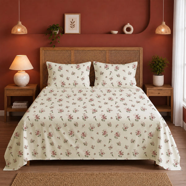 Blush Garden - White Floral Bedsheet