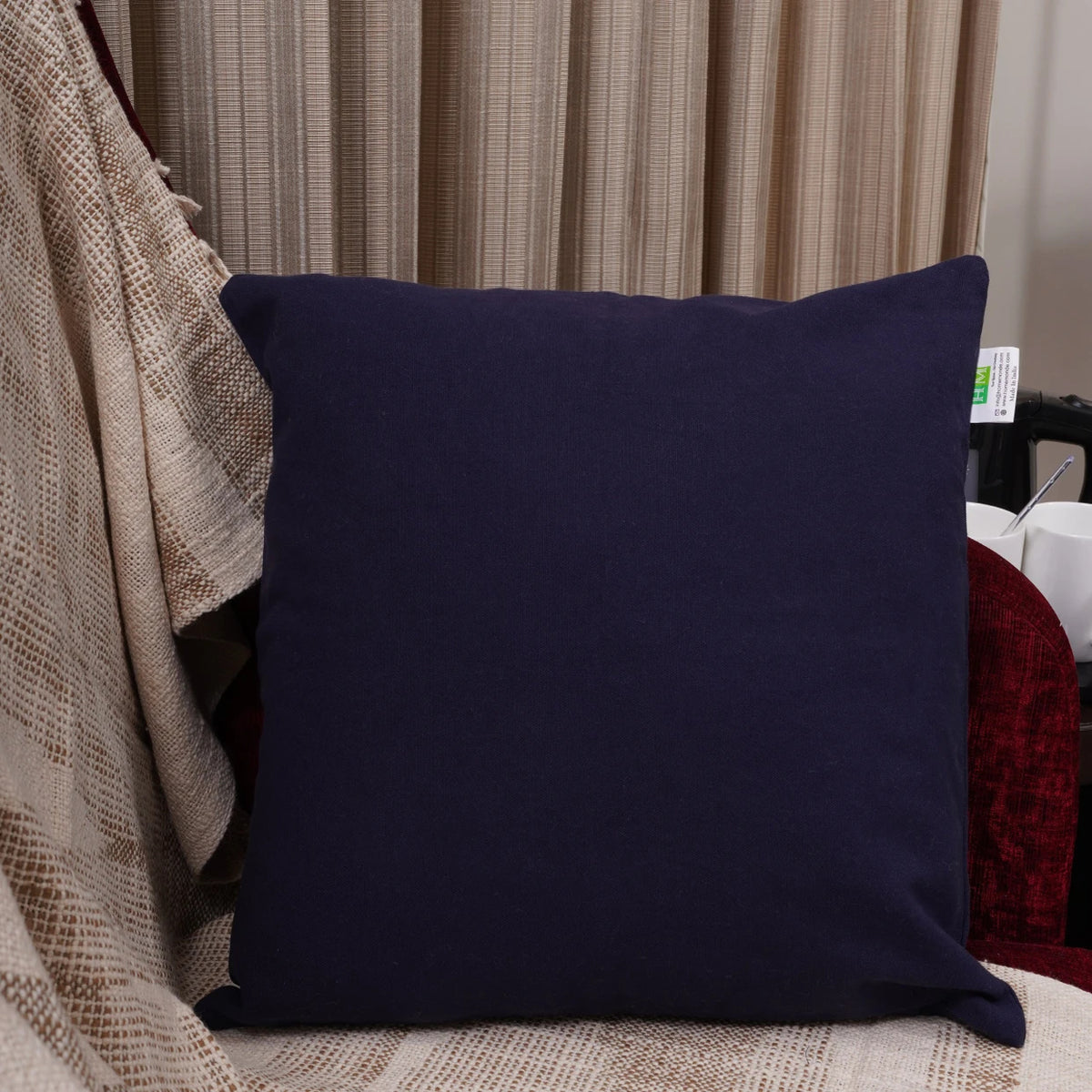 Cotton Solid Cushion Cover (Blue)