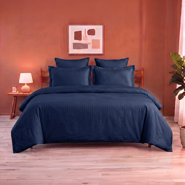 Breton Mellow - Satin Striped Duvet Cover (Navy Blue)