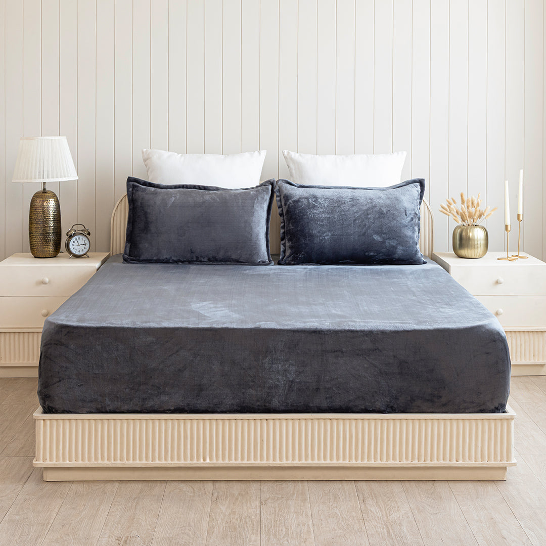 Homemonde Lightweight - Fleece Fitted Bedsheet (Grey)