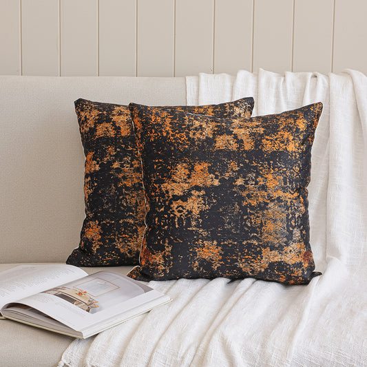 Abstract Pattern Quilted Cushion Cover (Black & Mustard)Abstract Pattern Quilted Cushion Cover (Black & Mustard)