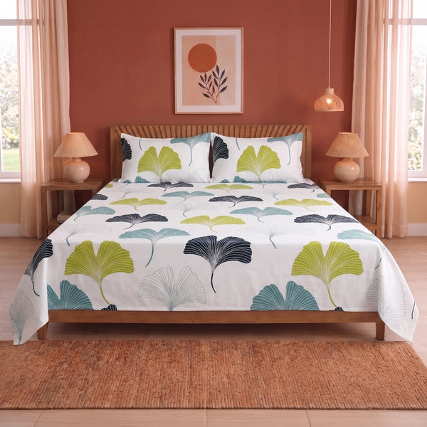 Imprimer Ginkyo - Floral Printed Bedsheet (Blue & Green)
