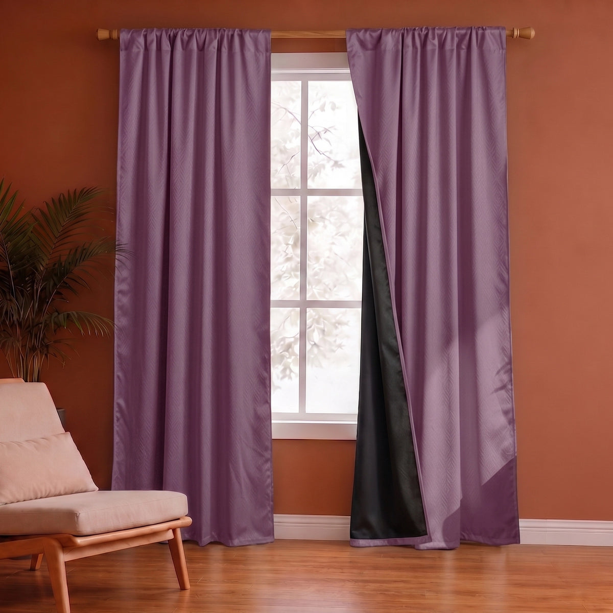 Fort Essential Embossed - Rod Pocket Black Backing Blackout Curtain (Lilac)