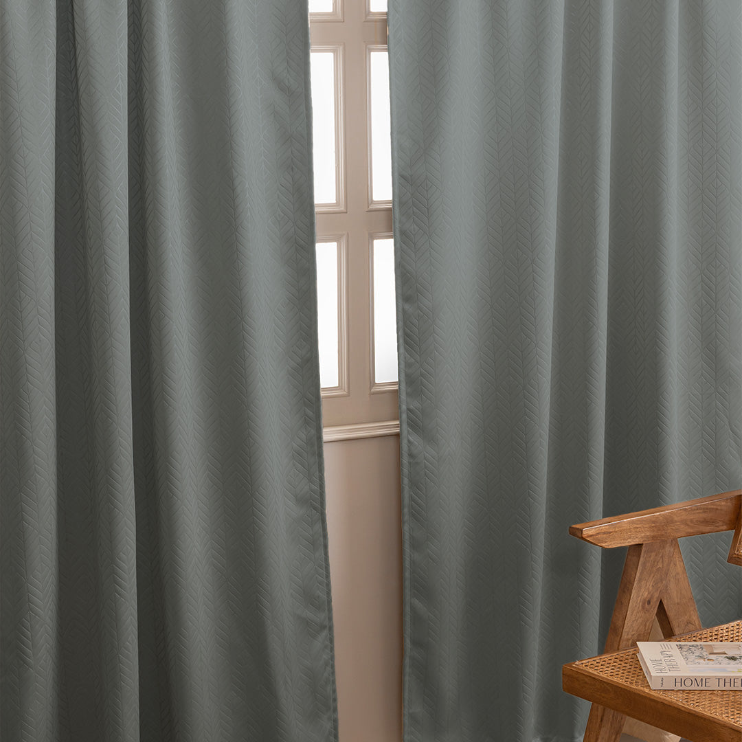 Fort Essential Embossed - Rod Pocket Black Backing Blackout Curtain (Grey)