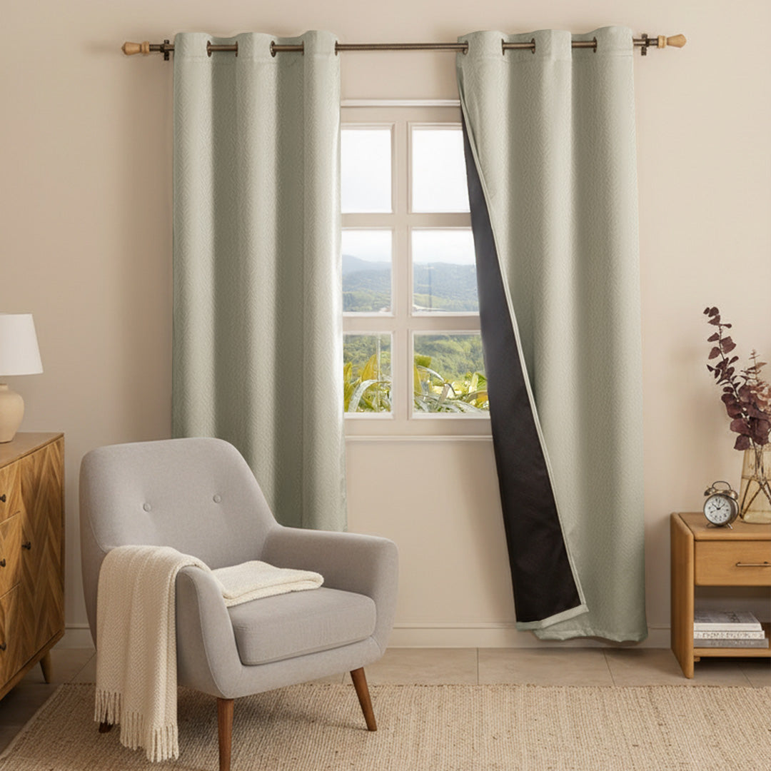 Fort Essential Embossed - Eyelet Black Backing Blackout Curtain (Off White)